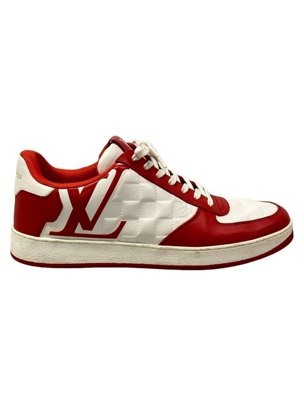 Louis Vuitton Sneakers 7.5 Rivoli Red White 7 Half Line Damier Leather - Picture 4 of 10